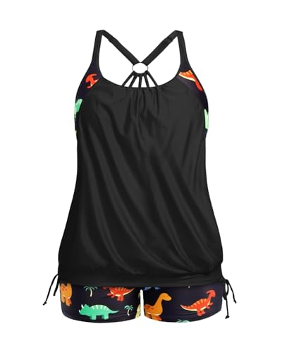 Image of Holipick Plus Size Tankini Swimsuits for Women Two Piece Tummy Control Bathing Suit Blouson Tankini Top with Shorts