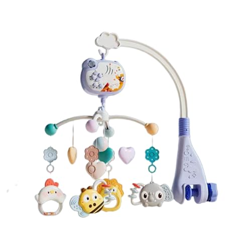 TVT ベッドメリー オルゴール ベビーベッド おもちゃ 360度回転 自動 回転 スタンド 床置き 音楽 投影 リモコン付 子供用寝具 睡眠促進 新生児 おしゃれ おもちゃ 0歳 1歳 出産祝い 贈り物 (A,ブルー)