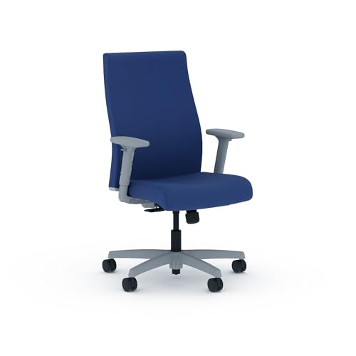 Image of HON Ignition 2.0 Ergonomic Office Chair with Adjustable Arms, Standard Synchro‑Tilt Recline, Upholstered Desk and Computer Chair for Home Office or Workstation, Titanium Frame, Indigo