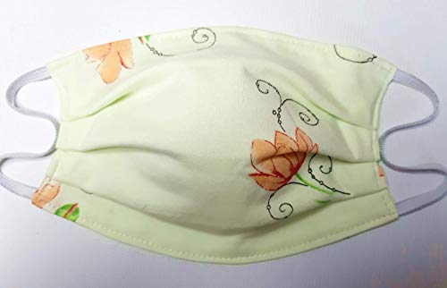 Alltagsmaske Behilfsmaske Mund Nasen Maske Mundabdeckung Baumwolle weich hellgrün/orange Blume
