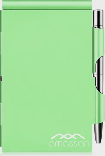 amassan Metal Small Pocket Notebook with Pen, 60 Sheets, Green