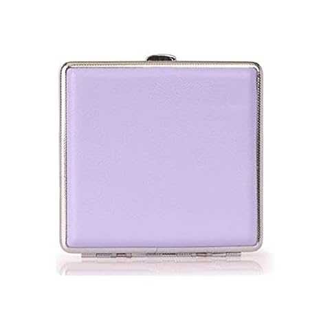 Elegant Cigarette Case for 20 Cigarettes, Women's Cigarette Case Purple Cigarettes Modern Slim Cigarette Case Made of Leather and Metal, 9.7 x 9.4 x 1.9 cm, Unisex Cigarette Case Cover