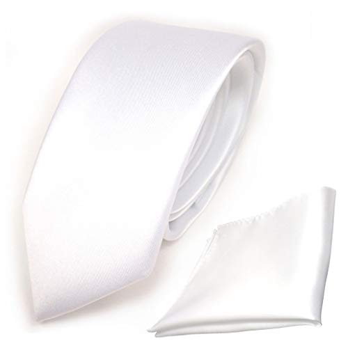 TigerTie - schmale Designer Krawatte Einstecktuch in weiß schneeweiß einfarbig uni