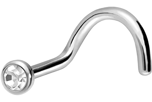 PIERCINGLINE Piercing para la nariz de titanio, disco de cristal plano, en forma espiral, esterilizado, Titanio, Cubic Zirconia Cover