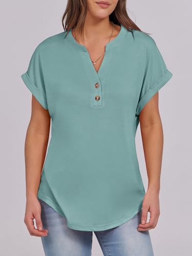 Image of ANRABESS Womens Short Sleeve Henley Tops V Neck Dressy Casual Blouses Summer Trendy Tee Shirts 2026 Vacation Fashion Clothes