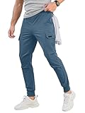 Comdecevis Men's Cargo Jogger Pants Stretch Sweatpants Slim Fit Tactical Pants with Zipper Pockets Casual Trousers Grey Blue X-Large
