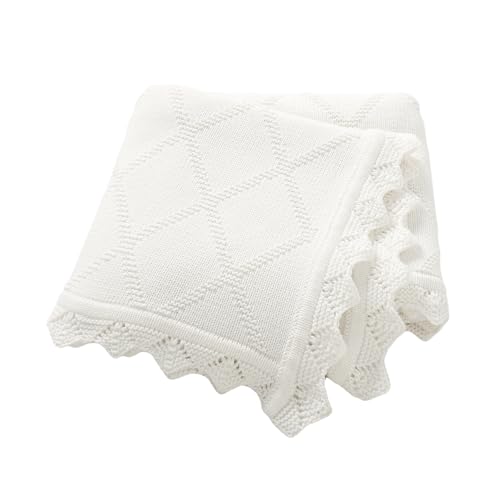 Hadetoto Knit Baby Blankets for Girls Boys, 100% Cotton Crib Blanket for Baby Infant Toddler, Super Soft and Lightweight Nursery Blankets (White)