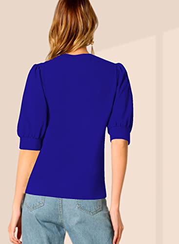 Image of Dream Beauty Fashion Women's Puff Sleeve Round High Neck Top Balloon Bishop Sleeve Elegant Casual Tee (23 inch Inches)- (Top Sofia P)