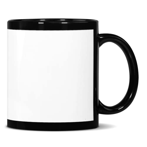 Heat Transfer Source Black 11oz coffee mug with white stripe for sublimation. Tazas Para Sublimacion - Ceramic Sublimation Cups, Bulk Mugs (24 pack)
