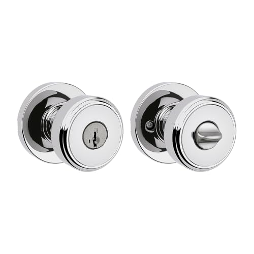 Image of Kwikset Maven Entry Door Knob with Lock and Key, Secure Keyed Handle Exterior, Front Entrance and Bedroom, Polished Chrome, Pick Resistant SmartKey Rekey Security and Microban