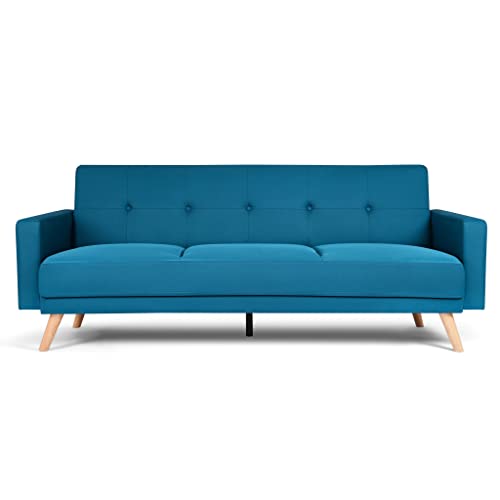 Bravich Narvik 3 Seater Sofa Bed- Navy Blue. Fabric Recliner Double Sofa Bed, Click Clack Mechanism, Folding Couch. Space Saving Furniture For Living Room, Bedroom & Guest Room - 204 x 86 x 87cm