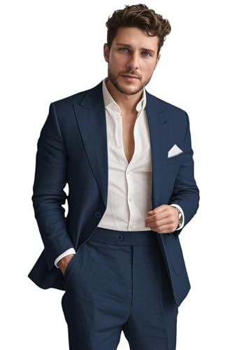 Mens Linen Suit Linen Suits for Men 2 Piece Suit Men Wedding Prom Casual Lightweight Men's Suits Blazer Jacket Pant Set