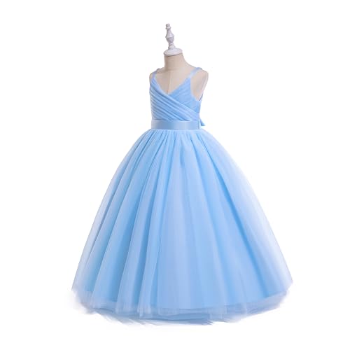 Image of Glamulice Flower Girls Spaghetti Strap Tulle Dress Long A Line Wedding Pageant Dresses Princess Birthday Party Ball Gown