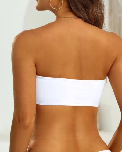 Image of Aqua Eve Women Bandeau Bikini Top Only Strapless Swim Top Tube Swimsuit | Removable Straps,Removable Soft Cups,Adjustable Straps,Full Lining,Stretch Fabric