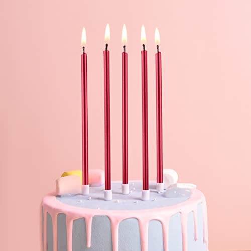 Image of PHD CAKE Red Long Thin Metallic Birthday Candles, Cake Candles, Birthday Parties, Wedding Decorations, Party Candles