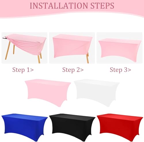 Image of 2 Pack 6FT Spandex Table Covers Washable Wrinkle Resistant Stretch Fitted Rectangle Tablecloth for Folding Table Wedding Party Birthday Banquet Bar Events(Pink)