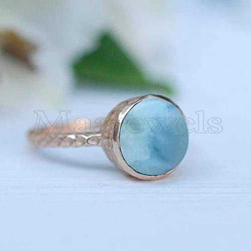 Larimar Silver Ring, Handmade Ring, Round Larimar, Gift For Her, Light Blue Gemstone Ring, Bezel Set Jewelry, Promise Ring, Statement Ring, Women Ring, Turkish Handmade Ring, Beautiful Dainty Ring #TOP1