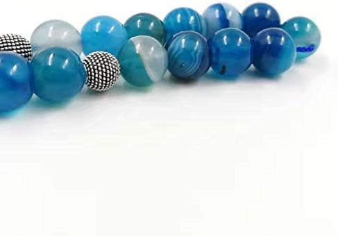 Miniatura 2 de Cuentas de oración Tasbih de ágata azul natural, cuentas de oración Misbaha 33, 66, 99 cuentas, nuevos estilos, borla de algodón, rosario