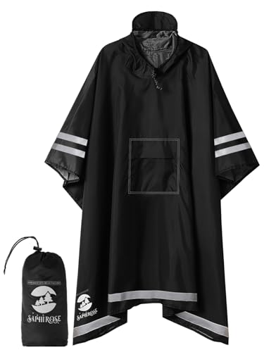 Image of SaphiRose Hooded Rain Poncho Waterproof Raincoat Jacket for Men Women Adults