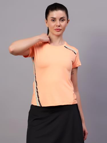 Image of Vector X Women's Plain Round Neck T-Shirt, Half Sleeves, Regular Fit, 80% Polyester 20% Spandex Lightweight Casual Sportswear Shirt Ideal for Gym Fitness Workout, Running, Yoga & Training