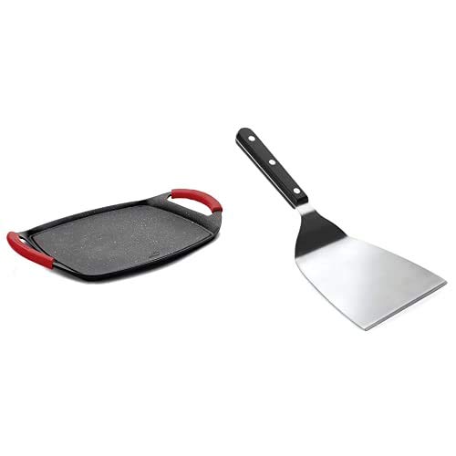 Lacor 25536 Plancha de Asar, Grill Eco Piedra, Compatibilidad: todo tipo de cocinas + 60434 Esp�tula Grill Acodada Inox. 12 x 27 cm