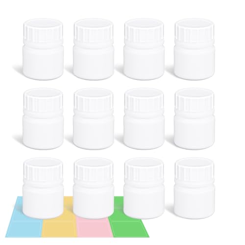 12 Pack Travel Pill Bottles - White Food Grade Plastic with...