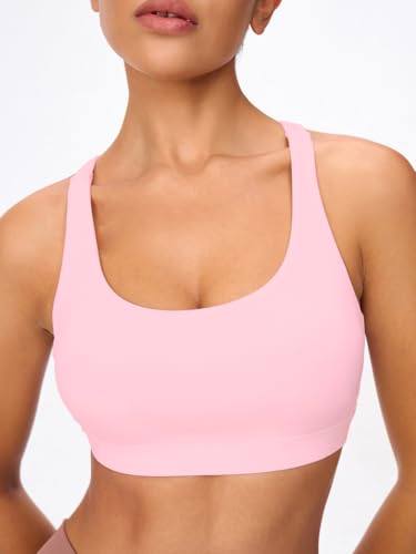 Image of Women's Strappy Sports Bras Light Compression Crop Criss Cross Back Padded Workout Yoga Bra Supportive U Neckline