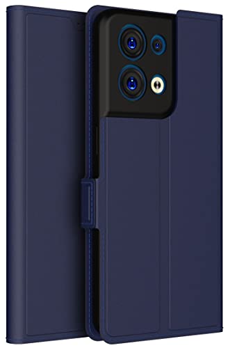 Image of Kapa Noble Slim Magnetic Leather Flip Case Cover for Oppo Reno 8 (5G),Card Holder Stand Leather Flip Wallet Case (Blue)