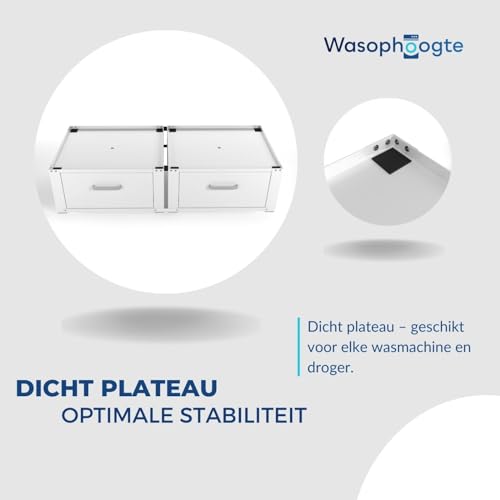 Wasmachine verhoger met lade - opbouwmeubel - 31cm hoog - Wit - Universeel- Dubbel - Afbeelding 6