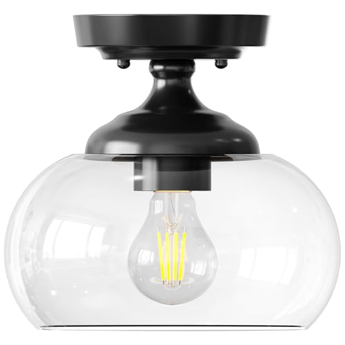 Image of VONLUCE Industrial Semi Flush Mount Ceiling Light, Matte Black