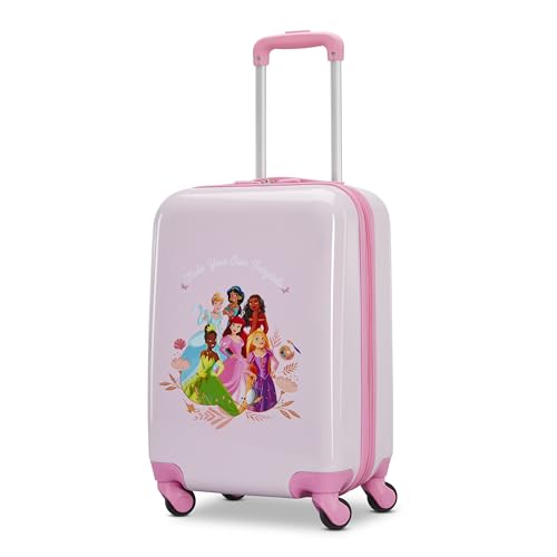 American Tourister Disney Princess Carry-On Luggage - Airline Approved, Durable Hardshell with Disney Princess Favorites - Roll Confidentially with Spinner Wheels & Colorful Adjustable Handle