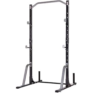 Body Champ Power Rack System Adjustable Squat Rack Weight and Bar Holder for Home Fitness Equipment with Built in Floor Anchors Stability