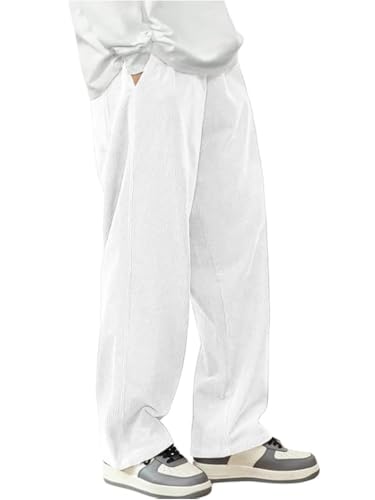 Image of The Goal Studio Men's Premium Corduroy Wide-Leg Trousers | Retro Textured Baggy Sweatpants | Korean Minimalist Relaxed Fit Joggers | Stretchable Lower | Y2K