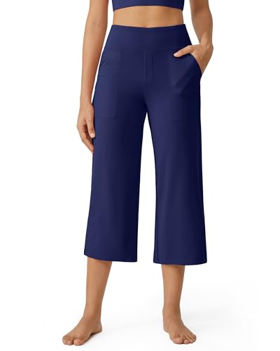 Image of G4Free Capri Pants for Women Wide Leg Yoga Dress Cropped Pants Capri Leggings with Pockets for Casual Summer