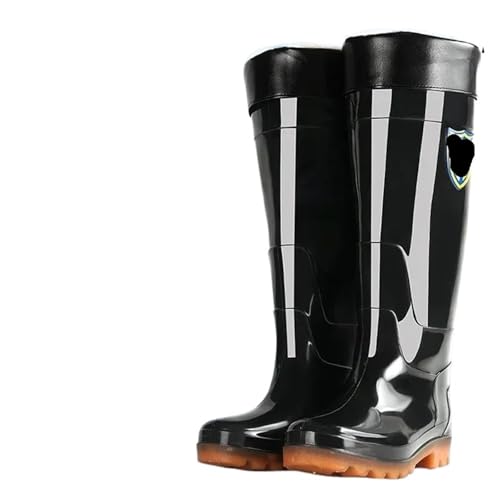 AKDJGFP Botas de Agua Botas de lluvia for hombre, calcetín superalto, largas, for pesca en el agua, gruesas, resistentes al desgaste, plástico antideslizante(Black long hair,39)