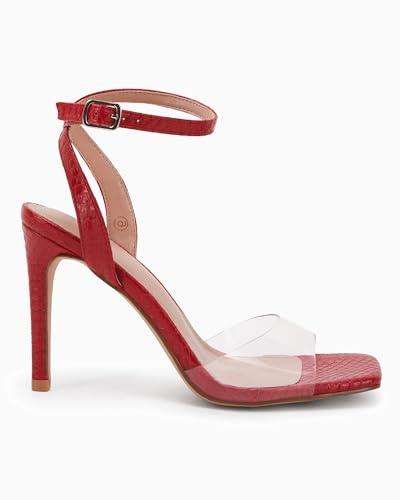 Image of Coutgo Womens Clear Heels Sandals Square Toe Ankle Strap High Heeled Stiletto