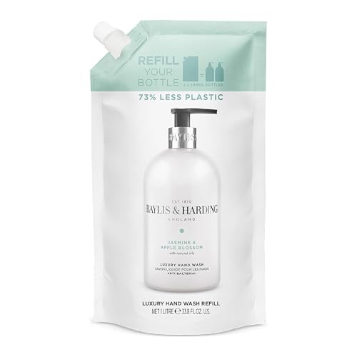 Baylis & Harding Jasmine & Apple Blossom Hand Wash Refill Pouch 1 Litre | Luxury Floral Hand Soap Refill with Natural Extracts Gentle Cleansing & Fresh Fragrance