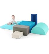 Costway 2 blocs de construction en mousse avec housse en pu module motricité bébé avec marche & toboggan (orange