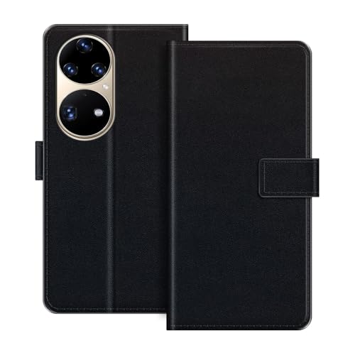 ESACMOT Funda de Cartera de Cuero Compatible con Huawei P50 Pro Snapdragon 888 Funda Tipo Libro con Tarjetero y Soporte, Cierre Magnético, Estilo Folio Resistente a (Negro)
