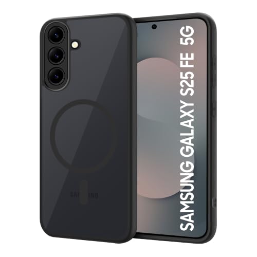 Image of CEDO Backcover for Samsung Galaxy S25 FE (5G) | Compatible with Magsafe Wireless Charging | Camera Protection Shockproof Case | Magnetic Ring Lock Transparent Acrylic Clear Backcase (Black)