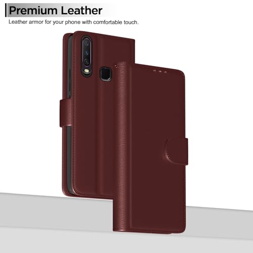 Image of Pikkme Flip Cover for Vivo Y12 / Y15 / Y17 / U10 Leather Finish | Inside TPU with Card Pockets | Wallet Stand and Shock Proof | Complete Protection Flip Case (Brown)