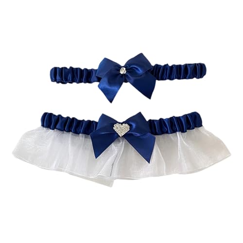 ERRORY 2 ligas elásticas para novia con ribete de encaje, elegantes perlas, flores, lazo, para bodas, fiestas, accesorios de fiesta nupcial, Tíbet, Talla única