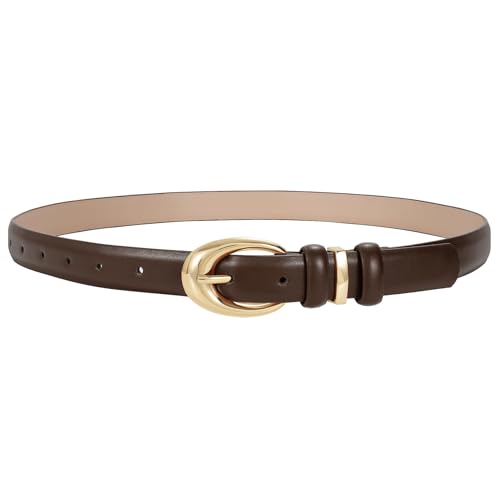 Image of TRIWORKS Women Leather Belt for Jeans Pants Fashion Ladies Skinny Faux Leather Dress belt with Gold Buckle