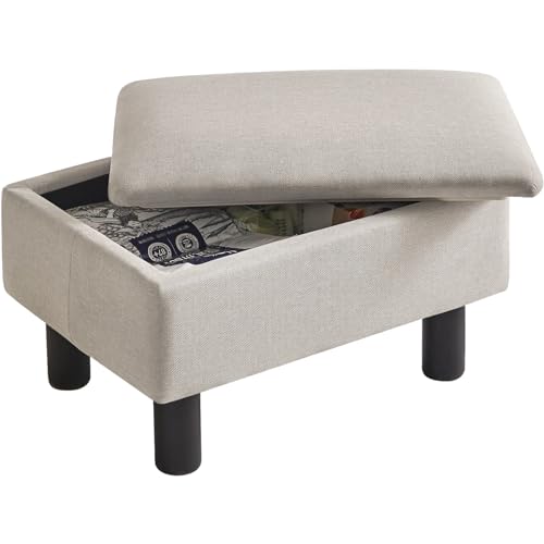 IBUYKE Storage Ottoman Footrest Stool with Linen Fabric, Rectangular, Flip