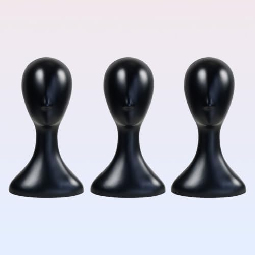STUDIO LIMITED Plastic Mannequin Head Black 16 Inch 3 Pack for Wig Display