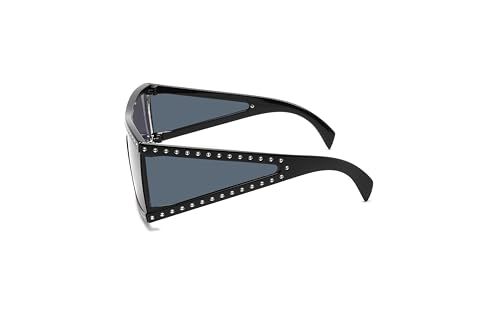 Hadley Oversize Square Sunglasses Retro Crystal Accent Goggle Sun Glasses Driving Outdoor Fashion Wear Womens Gifts Black/Black3