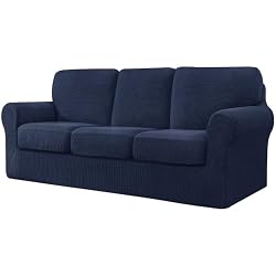 CHUN YI 7 Piece Stretch Couch Covers for Sofa, Sofa, Dark Blue | Sofa Covers with Separate 3 Backrest and 3 Cushion Covers, Anti-Slip Washable Living Room Furniture Protector for Dogs Pets