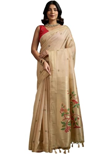SGF11 Women's Kanjivaram Pure Cotton Linen Soft Silk Saree With Unstitched Blouse Piece product image 9