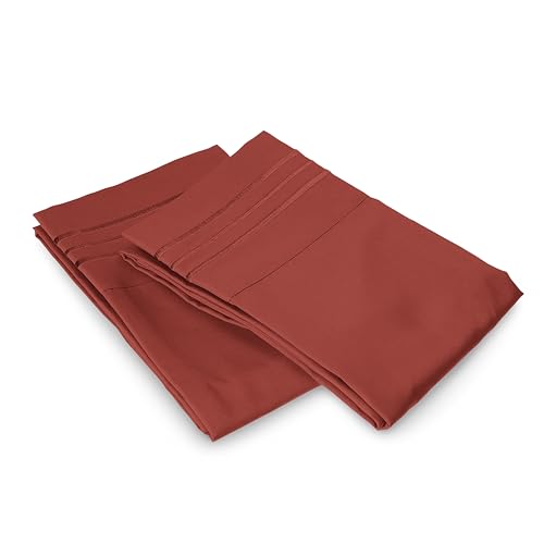 Image of Elegant Comfort Luxury Ultra-Soft 2-Piece Pillowcase Set 1500 Thread Count Egyptian Quality Microfiber Double Brushed-100% Hypoallergenic-Wrinkle Resistant, Standard /Queen Size, Rust