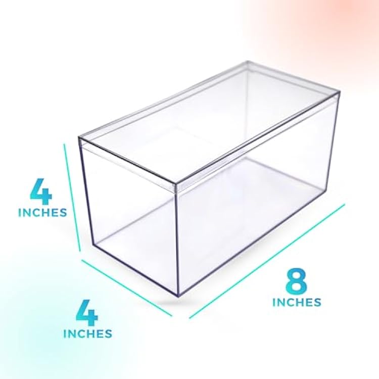 4 Clear Acrylic Boxes for Display, 8 Lx4 Wx4 H Storage Containers with Lids, Made in the USA, Clear Boxes for Gifts, Collectibles, Figures, Arts & Crafts Organization